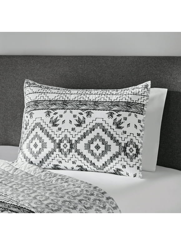 Mainstays Aztec Grey/White Tribal Polyester Pillow Sham, King (1 Count)