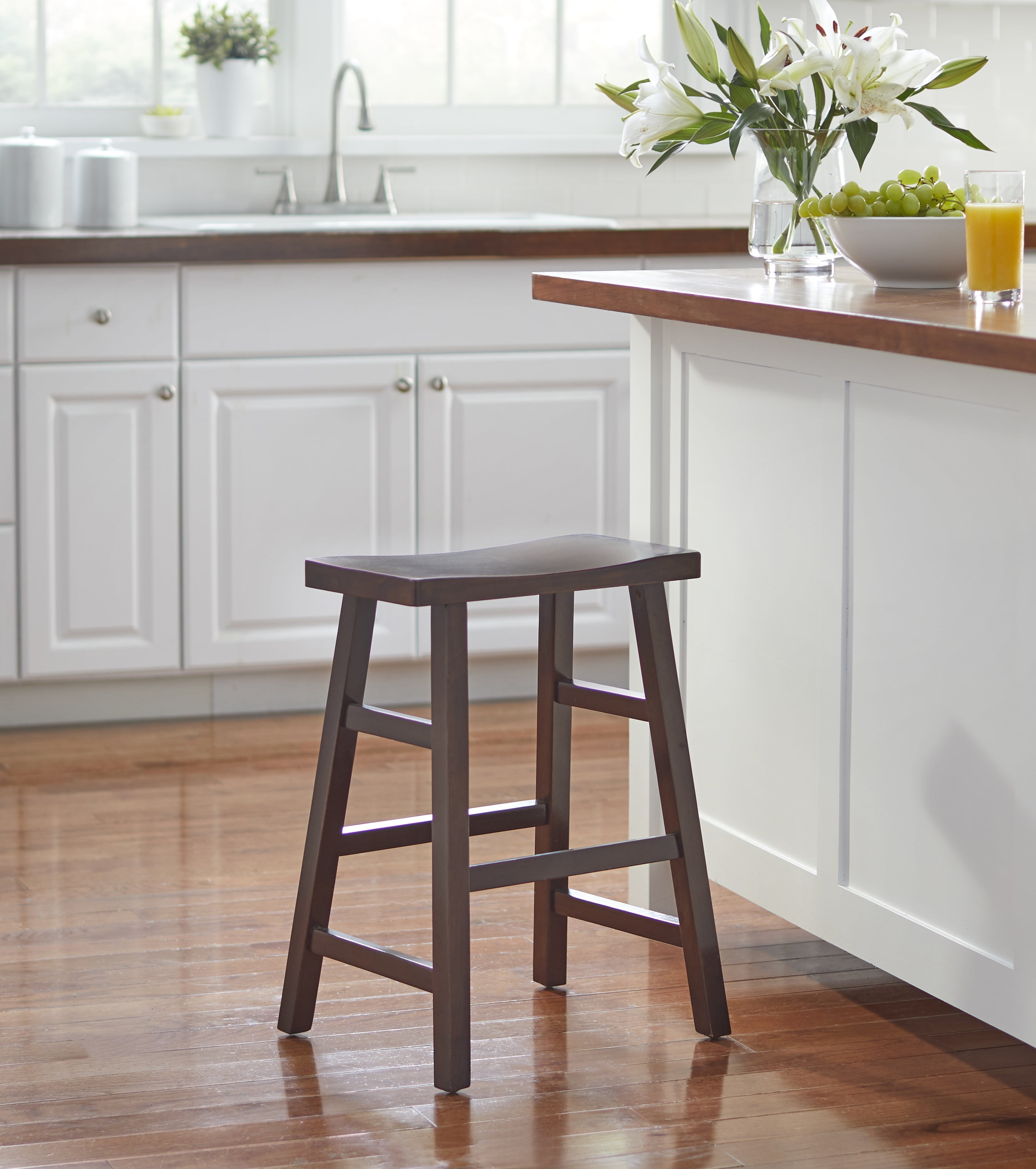 Mainstays Backless Saddle Seat Wood Bar Stool, 29" High, Brown Finish