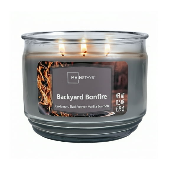 Mainstays 3-Wick Scented Glass Jar Candle, Backyard Bonfire, 11.5oz.