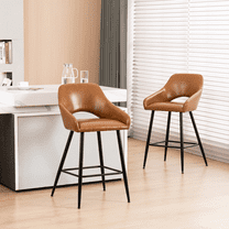 Mainstays Barstool Brown PU Leather Black Legs, 2 Pack