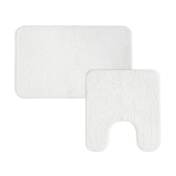 Mainstays Basic 2 Piece Polyester Bath Rug Set, 20" x 32" Rug and Contour Rug, Arctic White