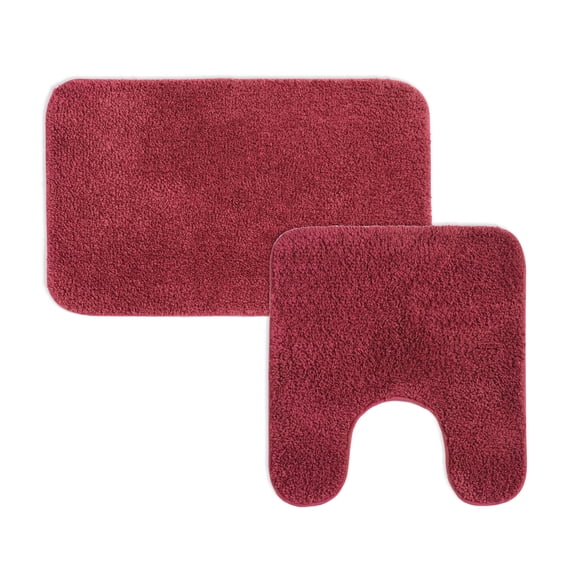 Mainstays Basic 2 Piece Polyester Bath Rug Set, 20" x 32" Rug and Contour Rug, Merlot Red