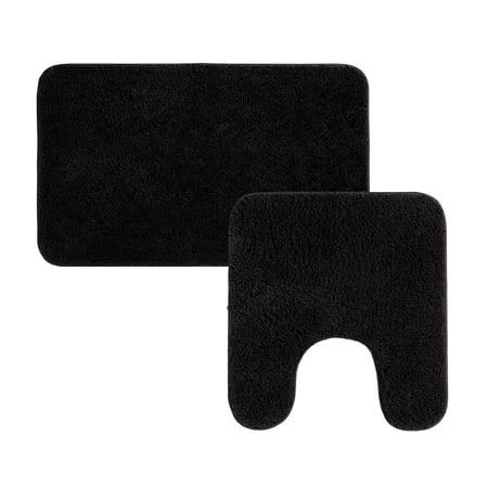 Mainstays Basic 2 Piece Polyester Bath Rug Set, 20" x 32" Rug and Contour Rug, Rich Black