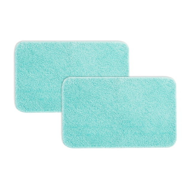 Mainstays Basic 2 Piece Polyester Bath Rug Set, Two 20" x 32" Rugs, Clearly Aqua