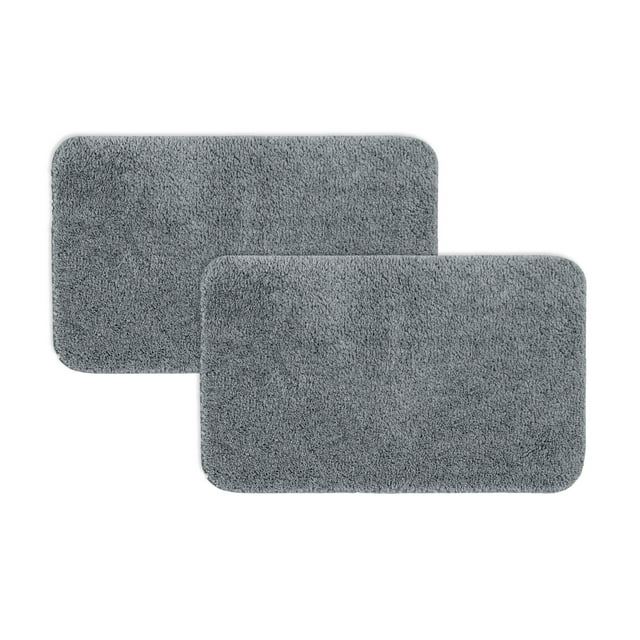 Mainstays Basic 2 Piece Polyester Bath Rug Set, Two 20" x 32" Rugs, Light School Grey