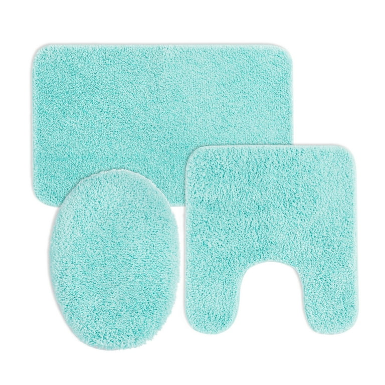 Mainstays Basic 3 Piece Polyester Bath Rug Set 20 x 32 Rug Contour Lid Clearly Aqua Walmart