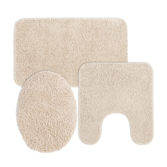 Mainstays Basic 3 Piece Polyester Bath Rug Set, 20 x 32 Rug, Contour
