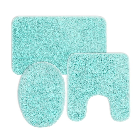 Mainstays Basic 3-Piece Polyester Bath Rug Set: Aqua, Contour, Lid Cover and 20" x 32"