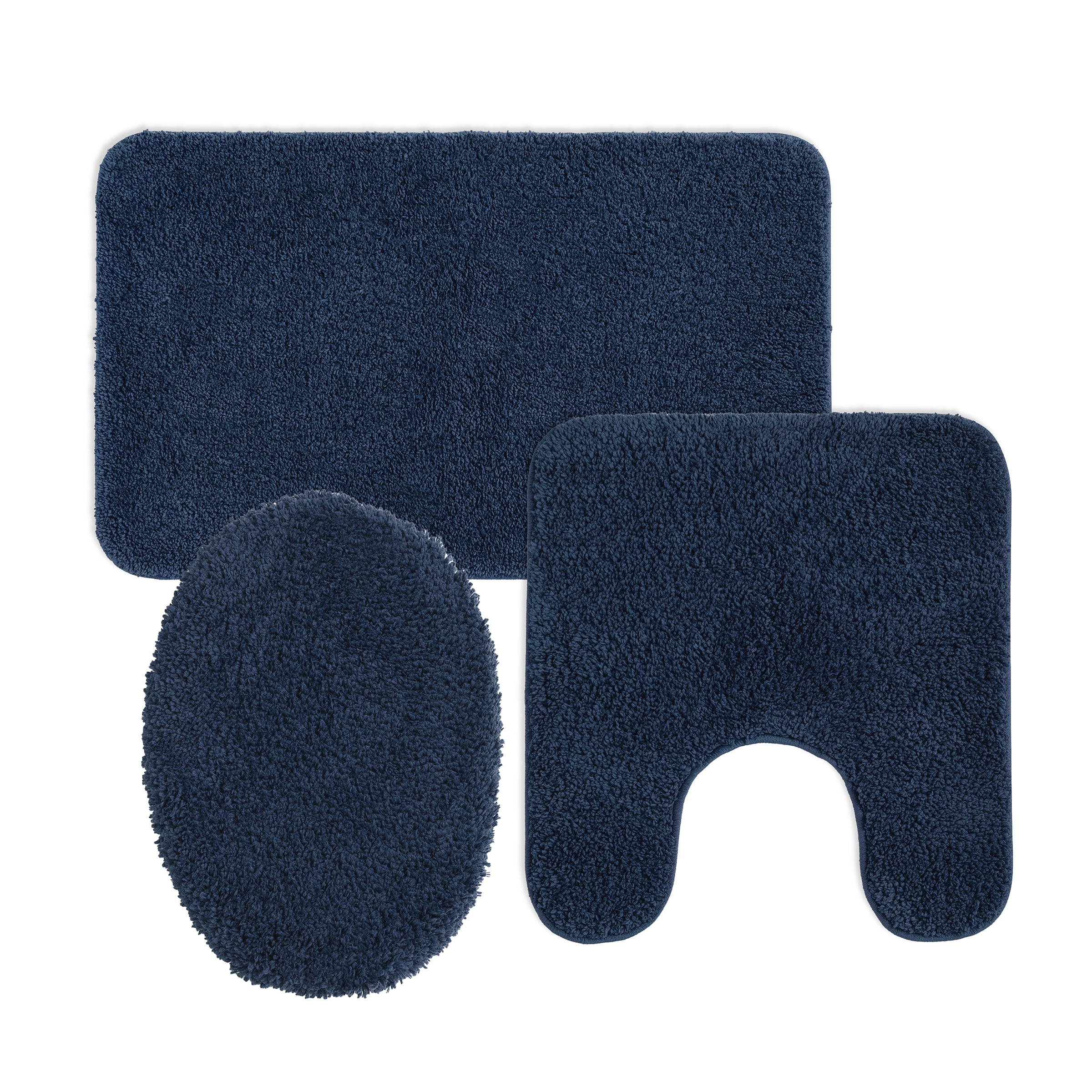 Mainstays Basic 3-Piece Polyester Bath Rug Set: Navy, Contour, Lid ...
