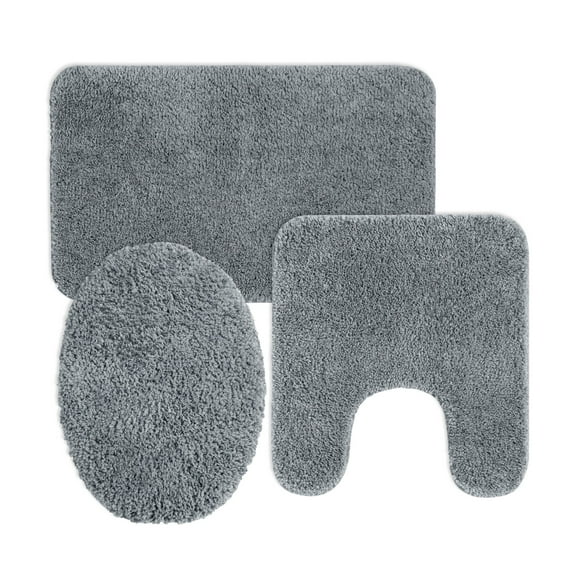 Mainstays Basic 3-Piece Polyester Bath Rug Set: Grey, Contour, Lid Cover and 20" x 32"
