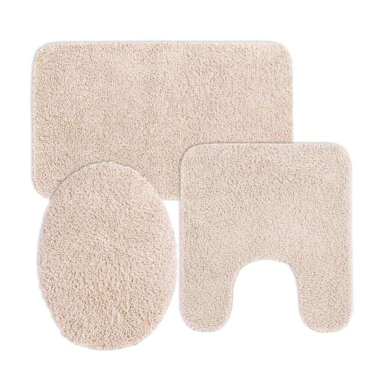 Mainstays Basic 3-Piece Polyester Bath Rug Set: Tan, Contour, Lid 