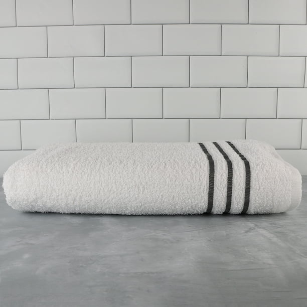 Mainstays Basic Bath Collection Single Bath Towel, White with Grey