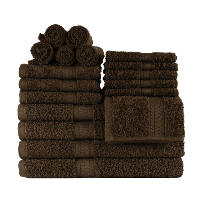 Mainstays Basic Solid 18-Piece Bath Towel Set Collection, Brown