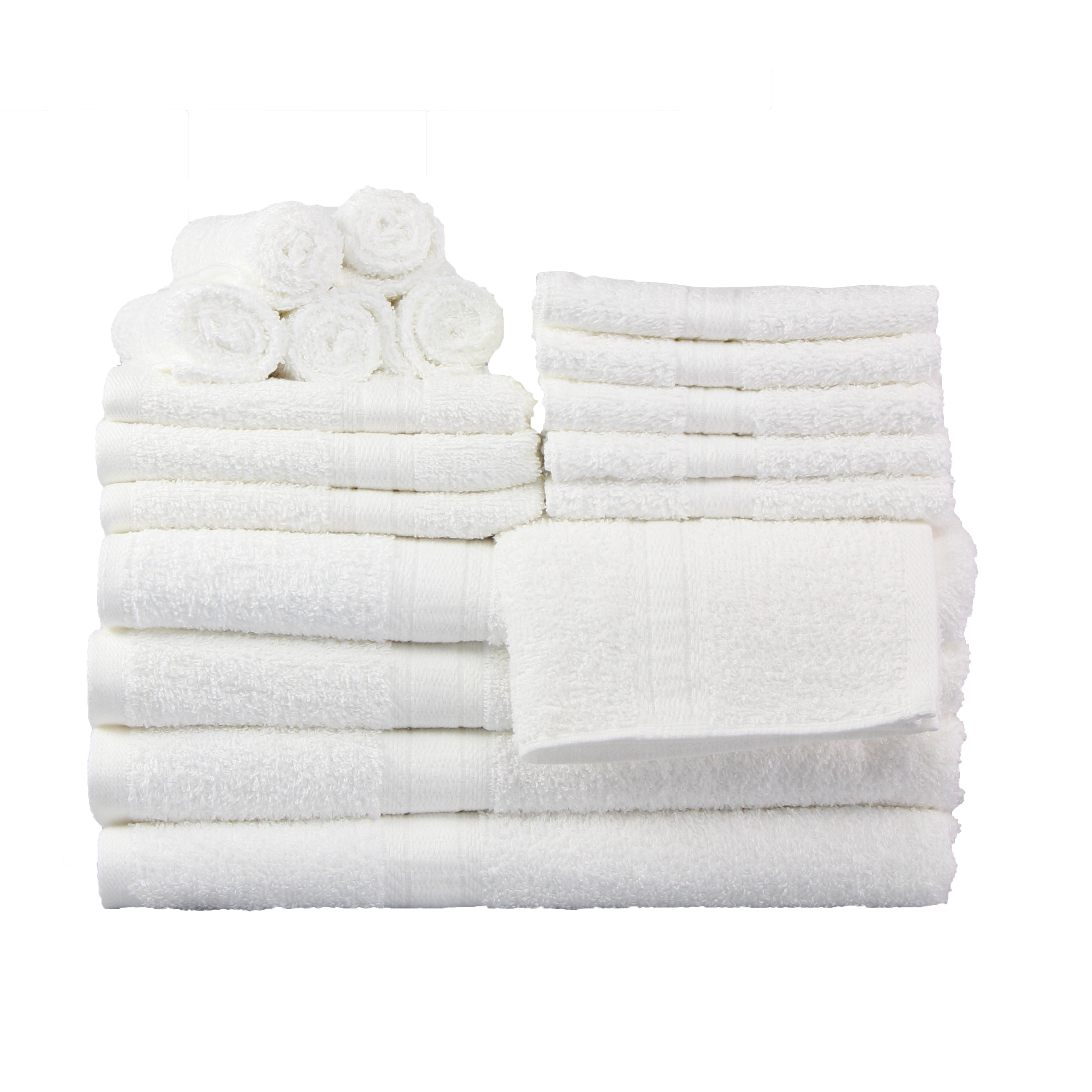 Mainstays Basic Solid 18-Piece Bath Towel Set Collection, White - image 1 of 10