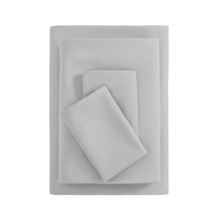 Mainstays Basic Value Microfiber Bed Sheet Set, Light Silver Gray, King, 4 Piece