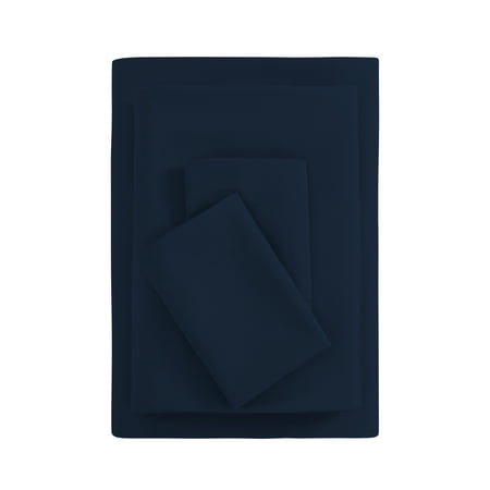 Mainstays Basic Value Microfiber Bed Sheet Set, Navy Blue, Full, 4 Piece