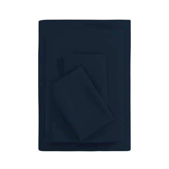 Mainstays Basic Value Microfiber Bed Sheet Set, Navy Blue, King, 4 Piece