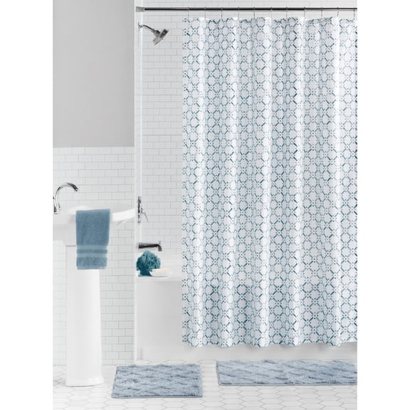 Current Hooks Blue Bathroom Linen Accessory Set with Shower Curtain, Rugs and Hooks ...