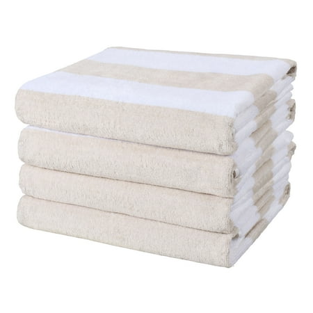 Mainstays Beach Collection Cabana Beige & White Striped Cotton-Blend Beach Towels (4 Count)