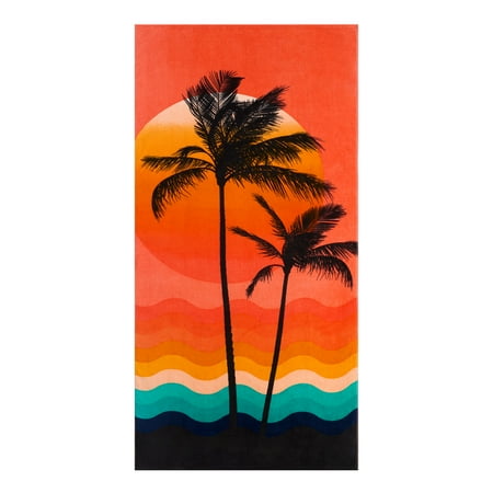 Mainstays Beach Collection Orange Palm Sunset Cotton-Blend Beach Towel