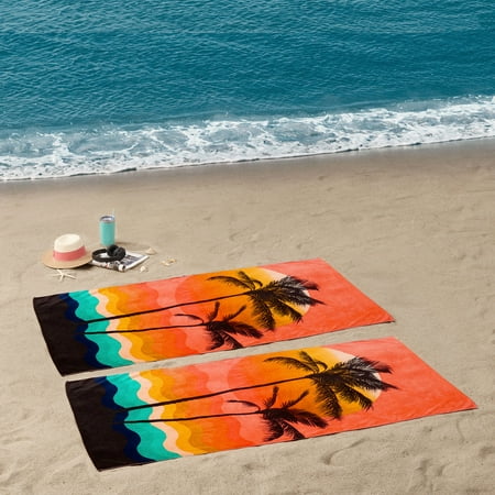 Mainstays Beach Collection Orange Palm Sunset Cotton-Blend Beach Towels (2 Count)