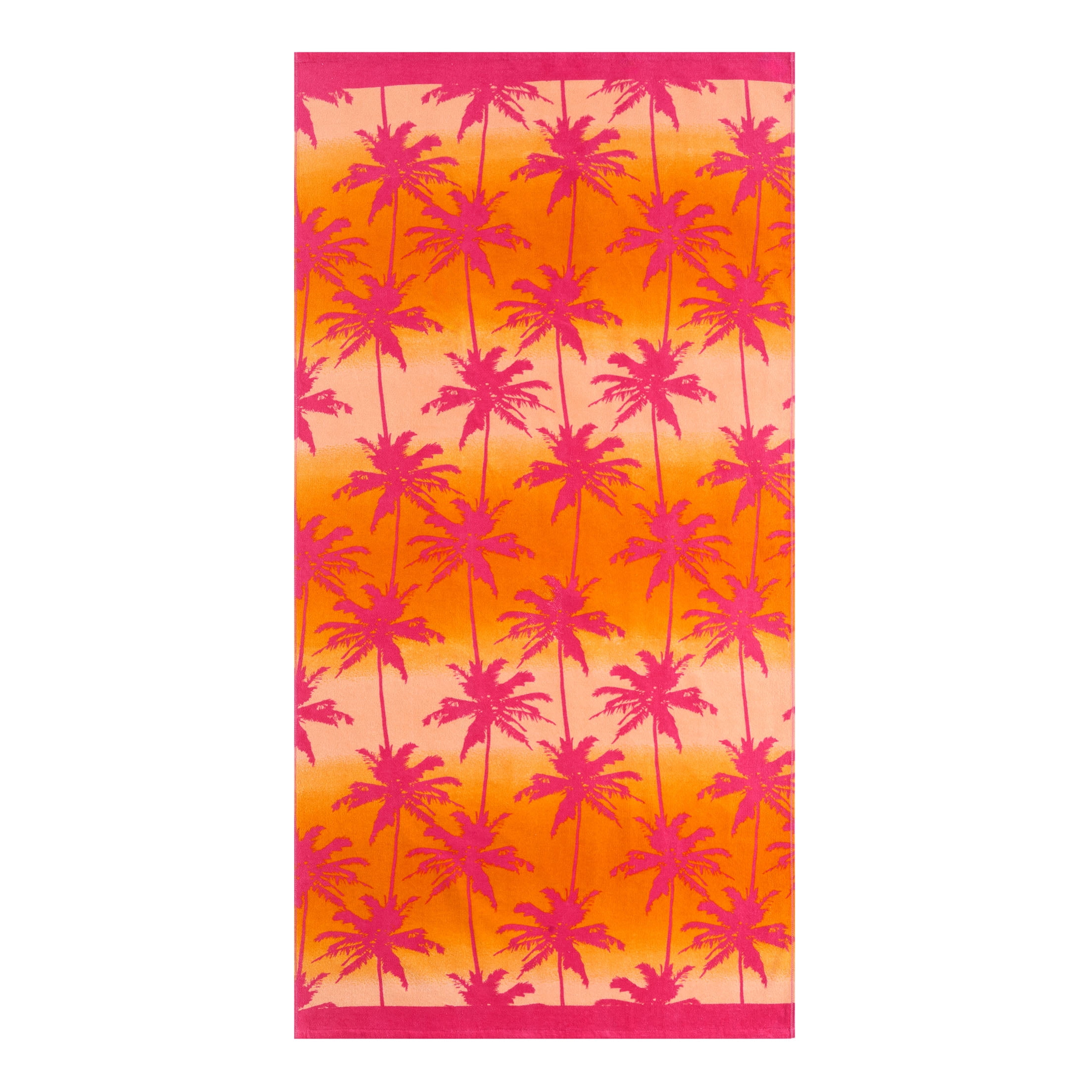 Mainstays Beach Collection Pink Palm Cotton-Blend Beach Towel