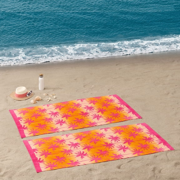 Mainstays Beach Collection Pink Palm Cotton-Blend Beach Towels (2 Count)
