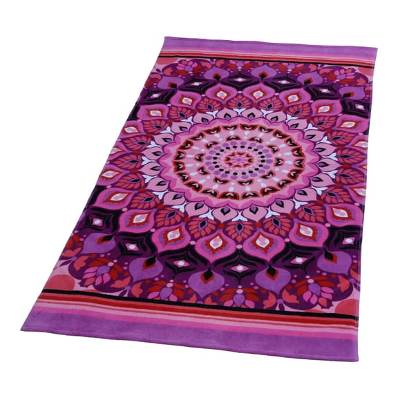 Mainstays Beach Towel, Pink Medallion Print