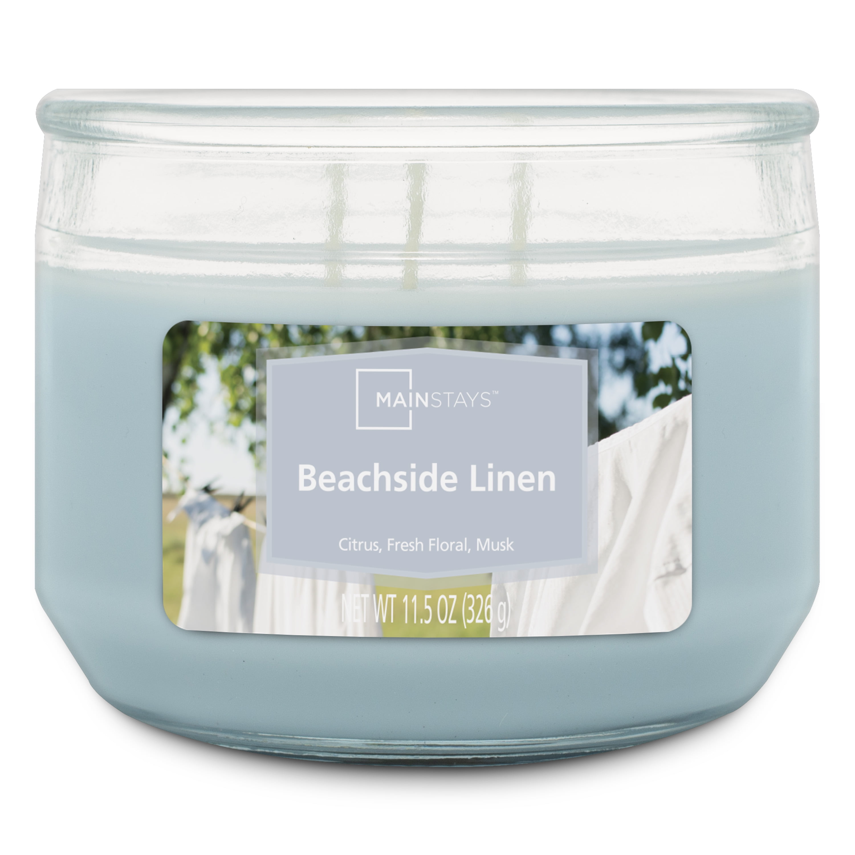 Mainstays Beachside Linen Scented 3 Wick Candle, 11.5 oz.