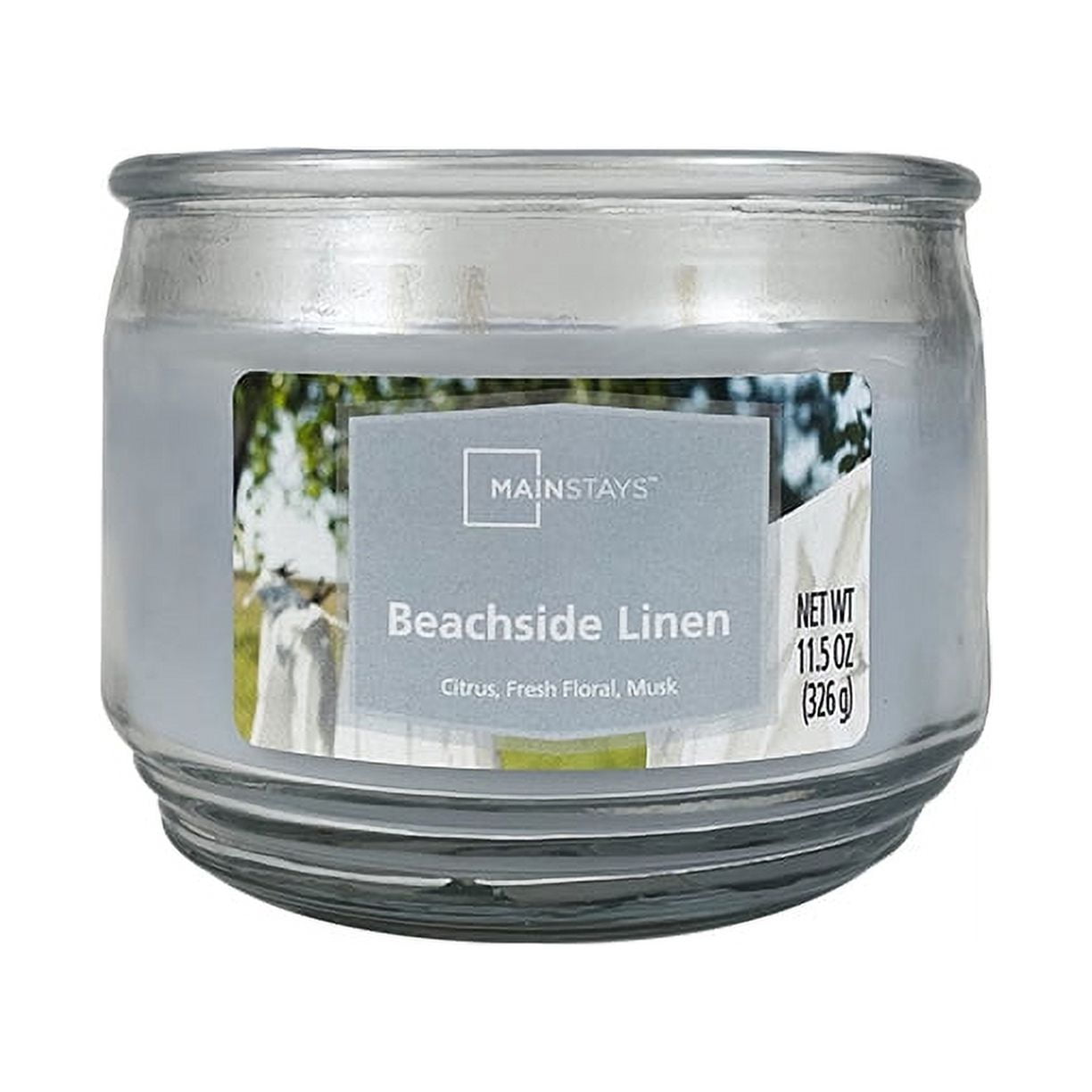 Mainstays 3 Wick Glass Jar Candle Beachside Linen Blue 11 5 oz