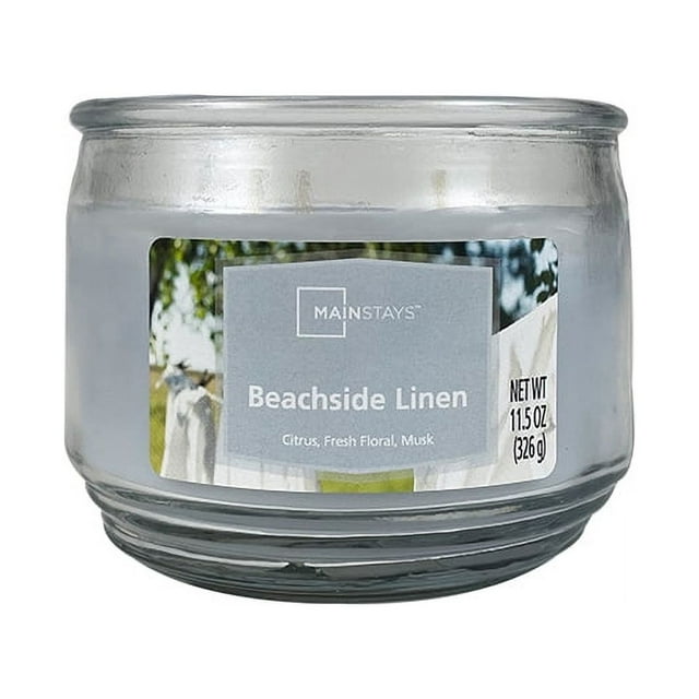 Mainstays Beachside Linen Scented 3Wick Glass Jar Candle, 11.5 oz