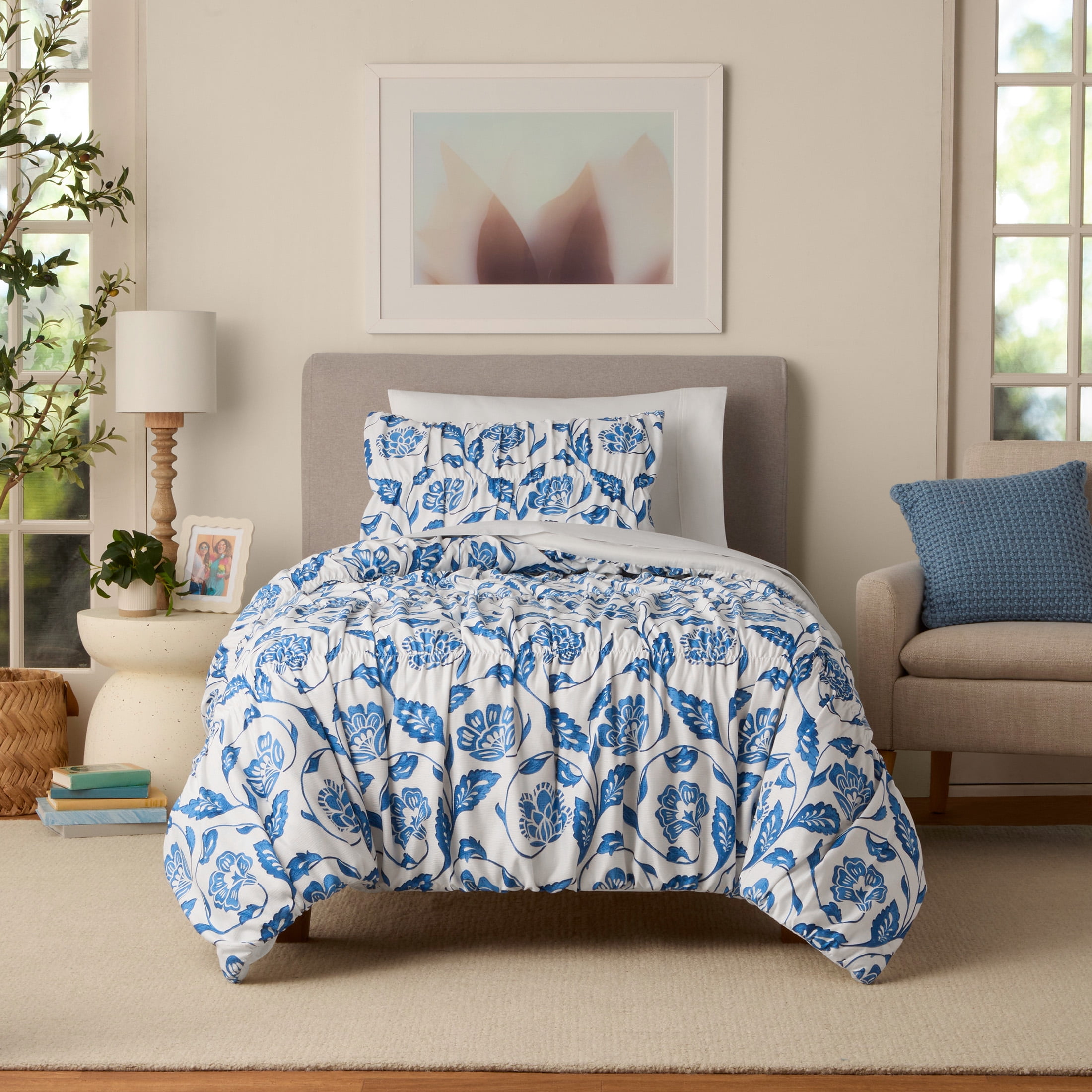 Mainstays by Becky G. & Alejandra White Floral Comforter Set with Sham