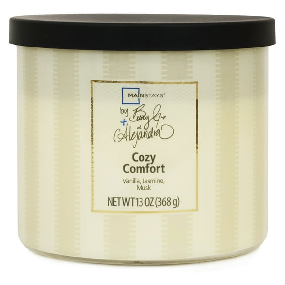 Mainstays by Becky G. & Alejandra 3-Wick Cozy Comfort Candle, White Stripe, 13 oz