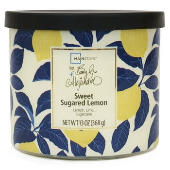 Mainstays by Becky G. & Alejandra 3-Wick Sweet Sugared Lemon Candle, Lemon & Blue, 13 oz