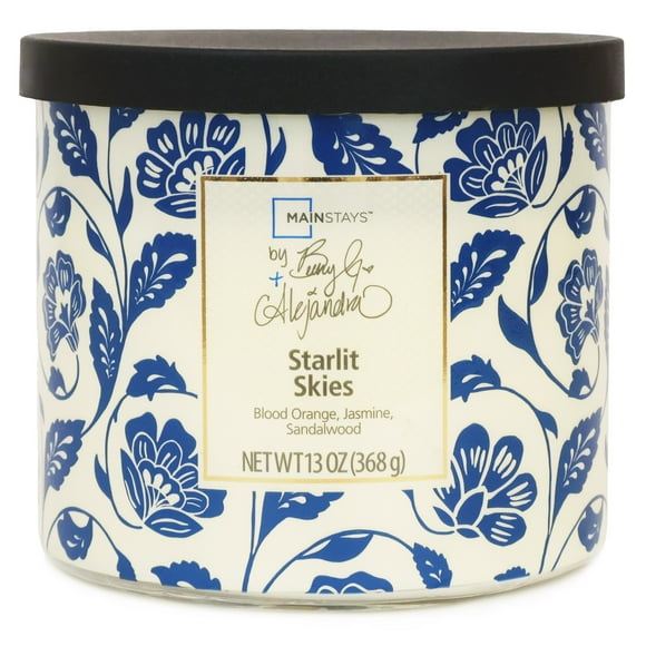 Mainstays by Becky G. & Alejandra 3-Wick Starlit Skies Candle, Blue Floral, 13 oz