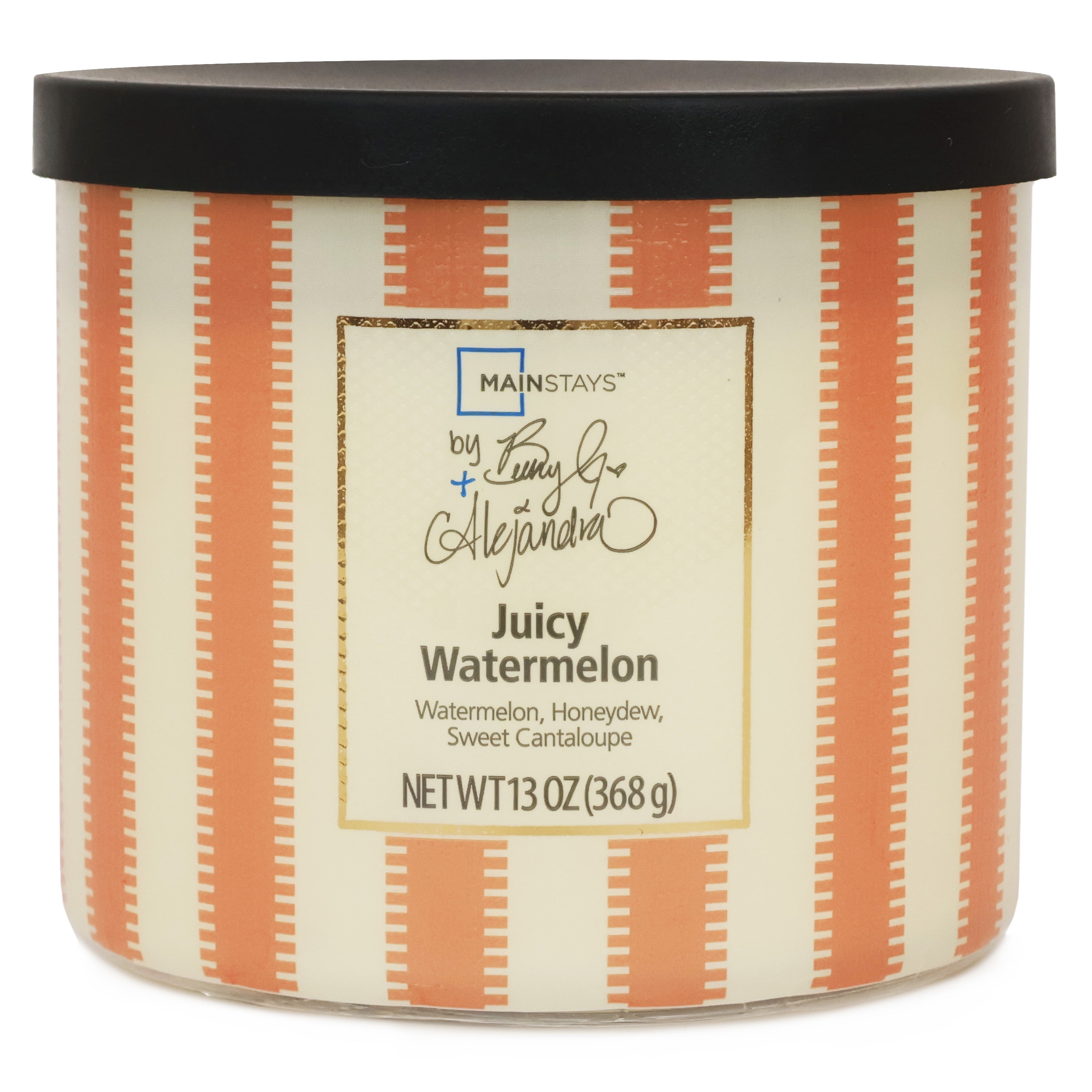 Mainstays by Becky G. & Alejandra 3-Wick Juicy Watermelon Candle, Orange Stripe, 13 oz