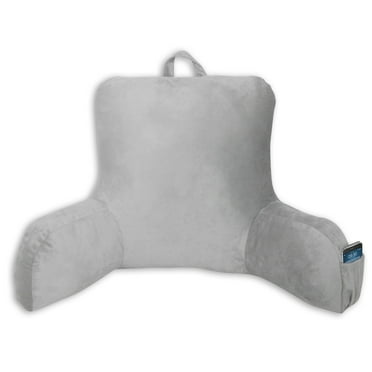 Mainstays Bed Rest Pillow, Gray, Faux Mink Fabric with Polyester Filling, Soft Silver with Pocket, 1 Count
