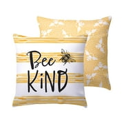 Mainstays Bee Kind Reversible Outdoor Throw Pillow, 16", Yellow Novelty