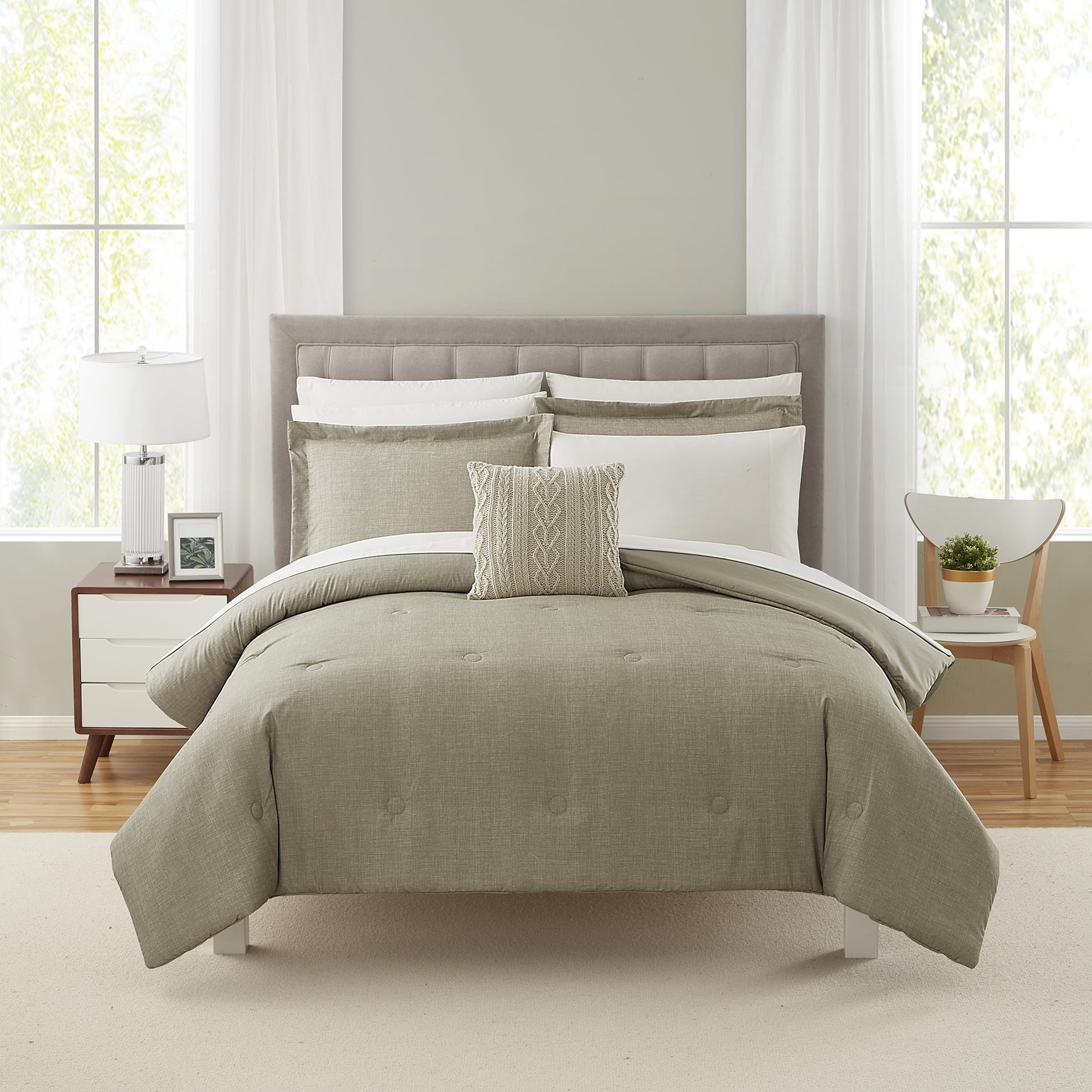 Mainstays 10 Piece Beige Bed in a Bag Comforter Set with Sheets, King  (图1)