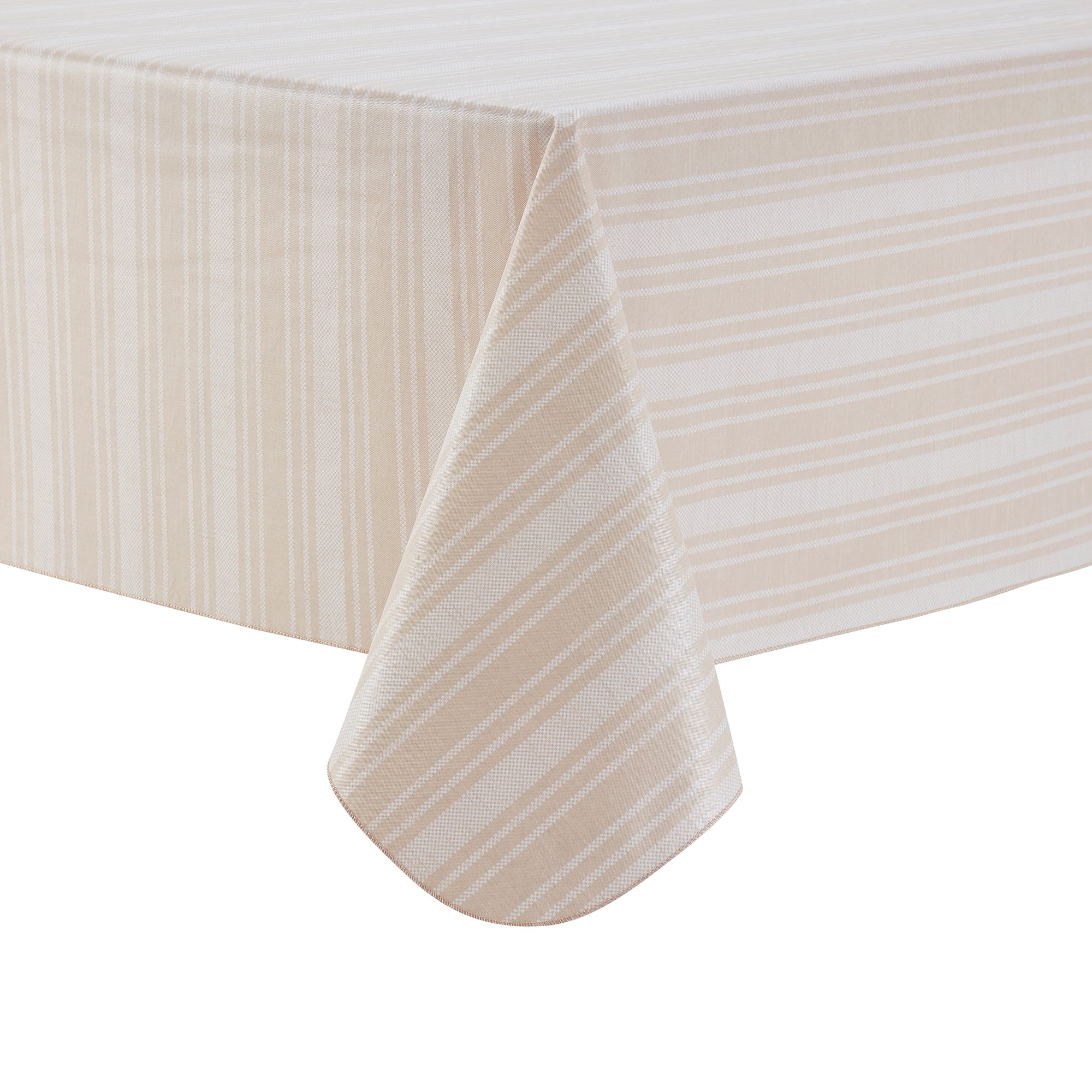 Beige Striped PEVA Rectangular Tablecloth 60" x 102"