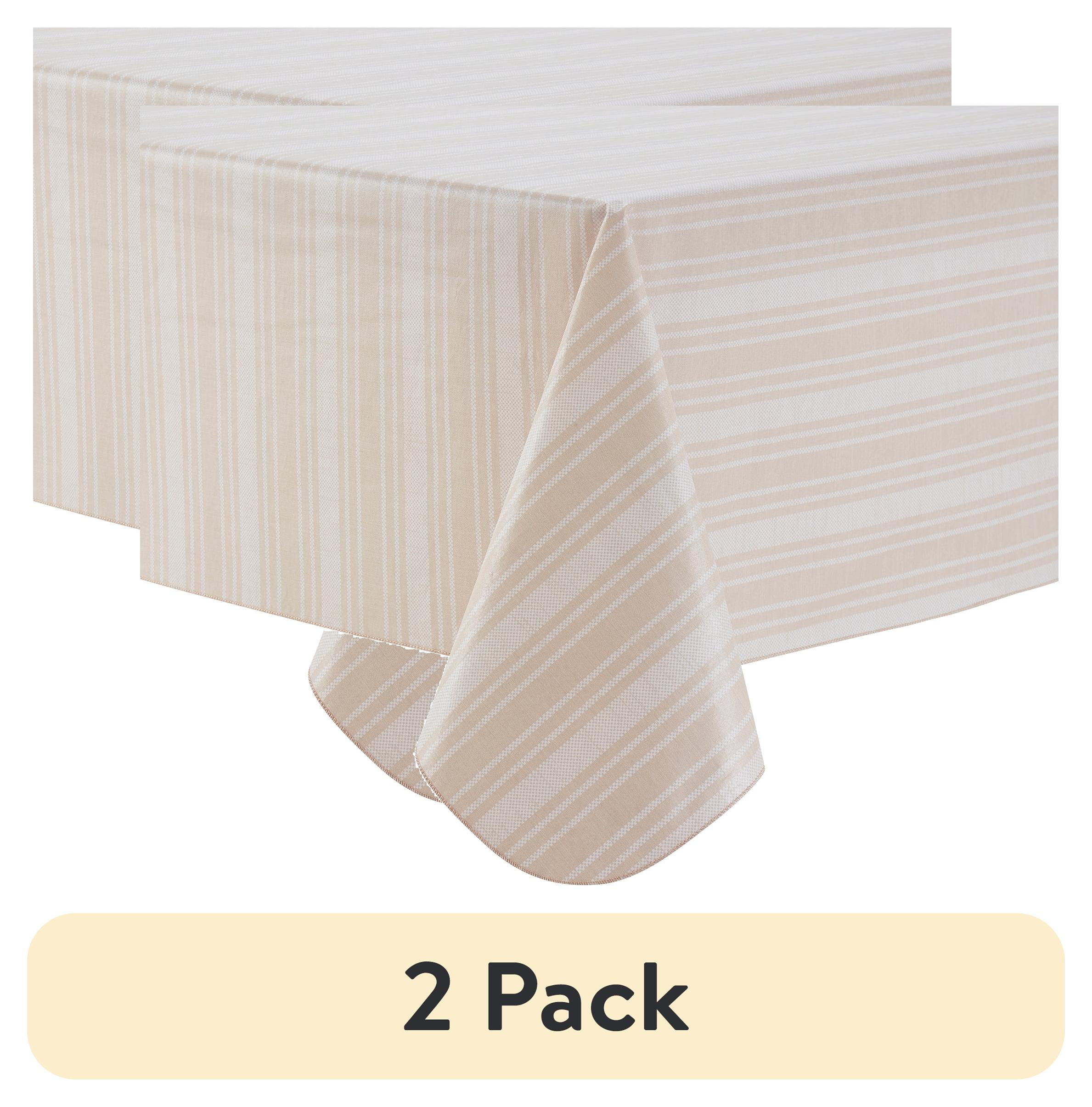 Beige Striped PEVA Rectangular Tablecloth 60" x 102"