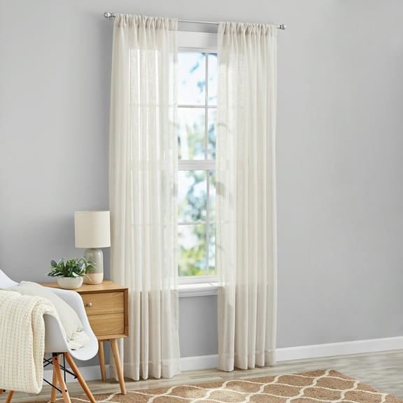 Mainstays Bel Air Sheer Wide Single Curtain Panel, Beige, 50" W x 63" L