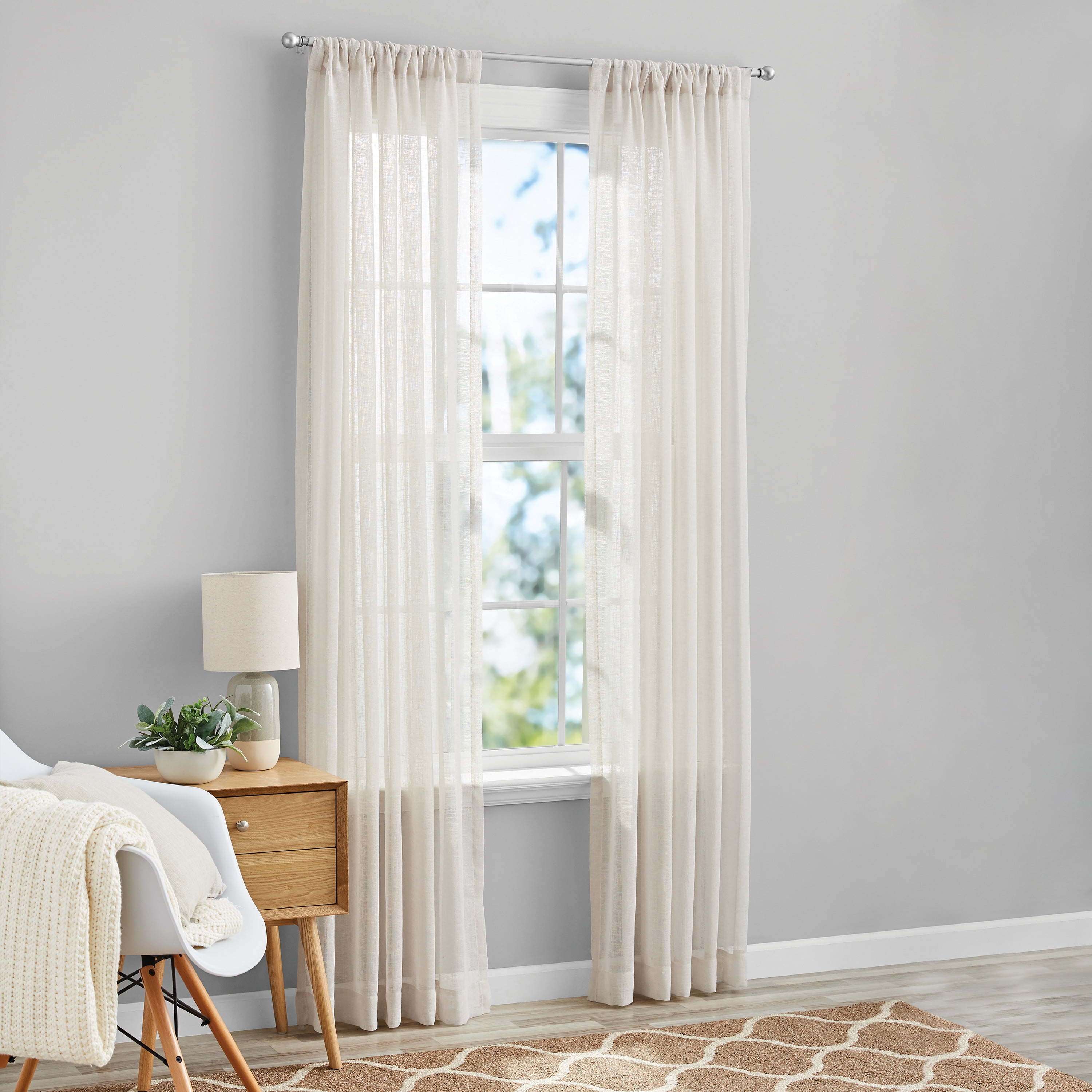 Mainstays Bel Air Sheer Wide Single Curtain Panel, Beige, 50" W x 84" L