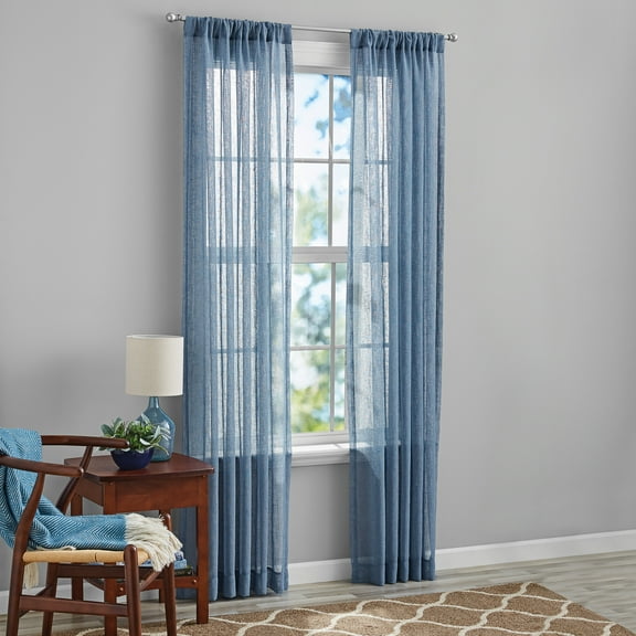 Mainstays Bel Air Sheer Wide Single Curtain Panel, Blue, 50" W x 95" L