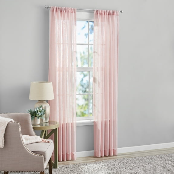 Mainstays Bel Air Sheer Wide Single Curtain Panel, Blush, 50" W x 63" L
