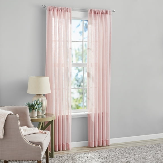 Mainstays Bel Air Sheer Wide Single Curtain Panel, Blush, 50" W x 84" L