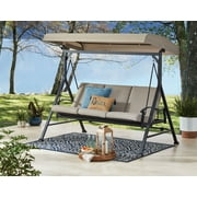 Mainstays Belden Park 3 Person Convertible Daybed Outdoor Steel Porch Swing with Canopy - Beige
