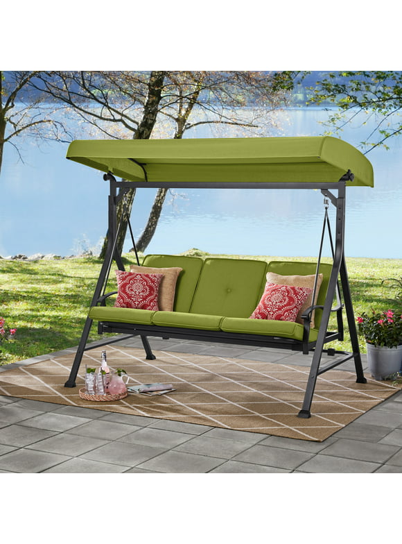 Mainstays Belden Park 3 Person Convertible Daybed Outdoor Steel Porch Swing with Canopy - Green