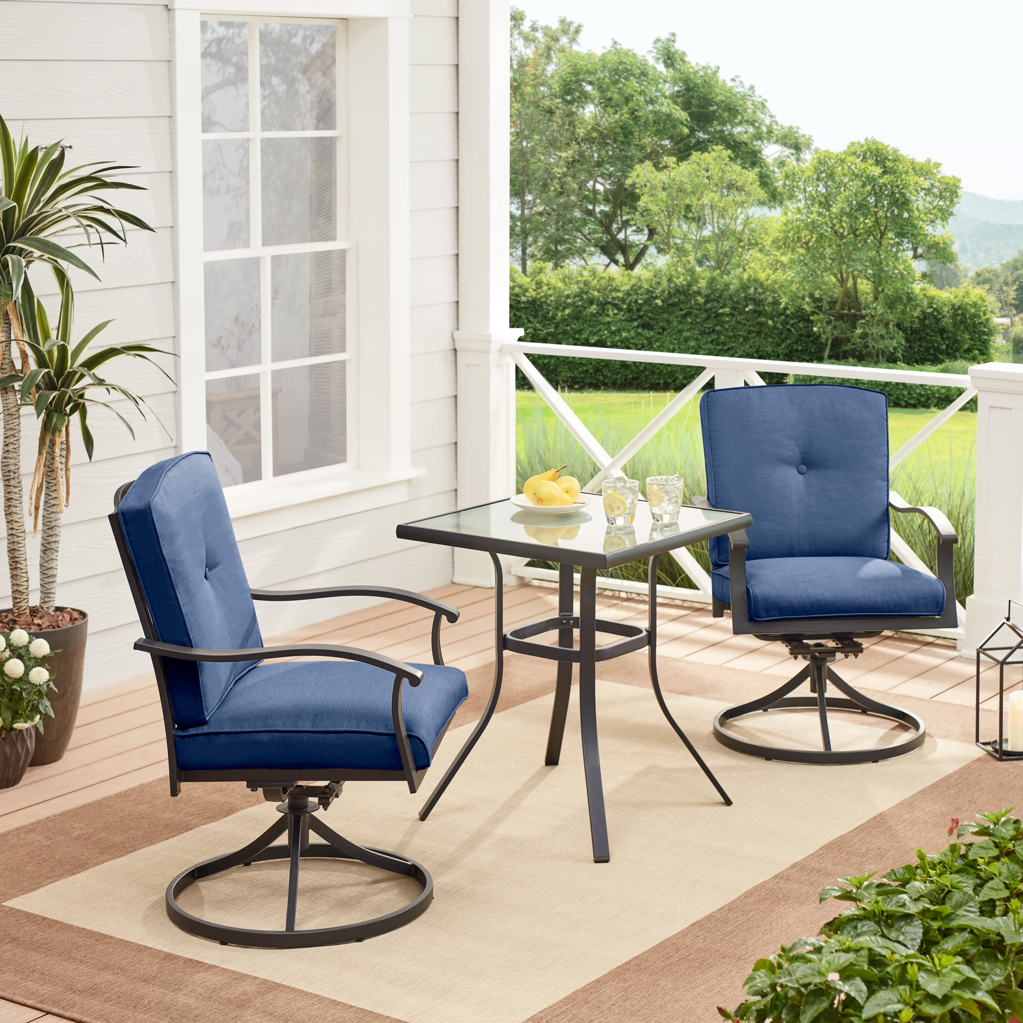 Walmart promo code:  Mainstays Belden Park 3-Piece Outdoor Steel Patio Bistro Set, Blue