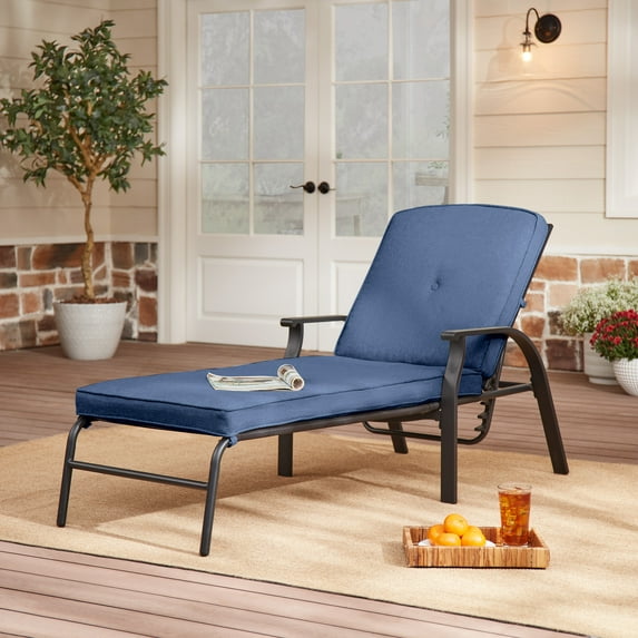 Mainstays Belden Park Cushion Steel Outdoor Chaise Lounge - Navy/Black